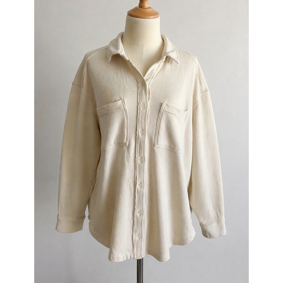 aerie Tops - AERIE Women's Cream Waffle Knit Lumberjane Button Down Oversized Shirt Sz Small